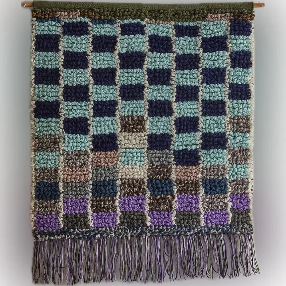 Large Urban Outfitters Queen of Hearts Checkerboard Looped Shag Tapestry